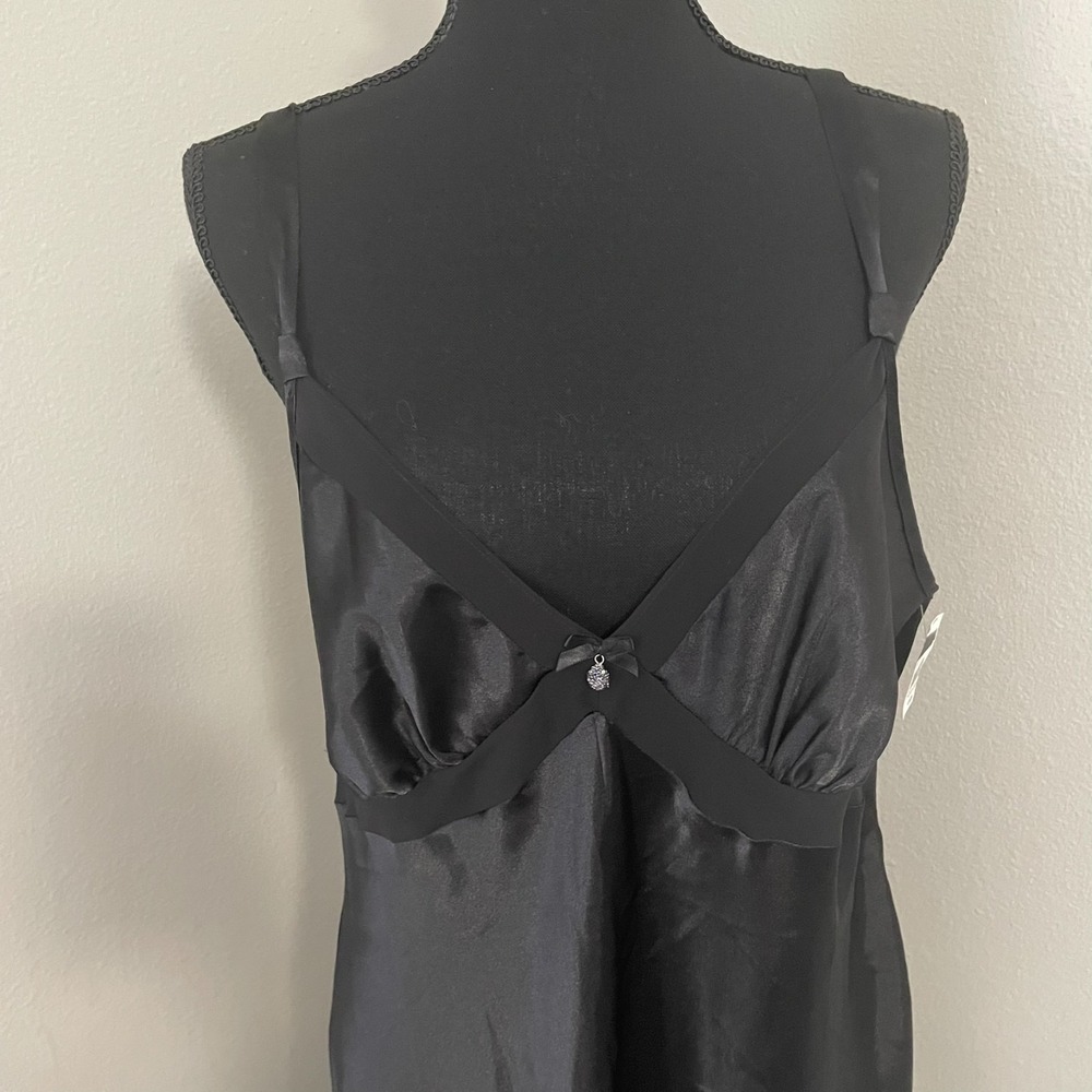 NWT LINEA DONATELLA Sz L Black Satin Long Babydoll Slip Dress Nightgown Y2K VTG - Picture 4 of 13